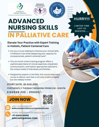 Applications are invited for the Advanced Nursing Skills in Palliative Care Course (ANSPC) – 3rd Batch