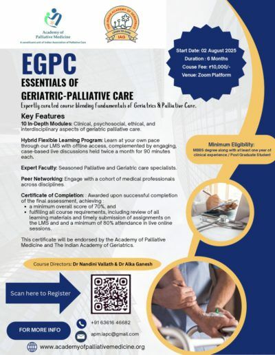 Applications invited for the Essentials of Geriatric Palliative Care (EGPC) – First Cohort